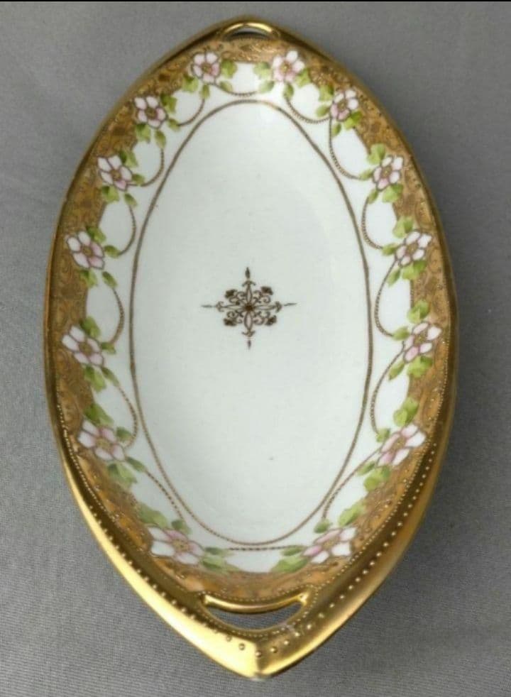 美品「オールドノリタケ 金彩点盛り上げ花絵 深皿 （深鉢)