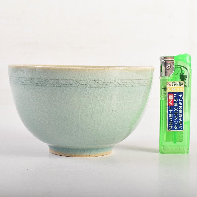 茶道具　石山窯　梁金錫作　高麗青磁　茶碗　九客　共箱　M　R8811B