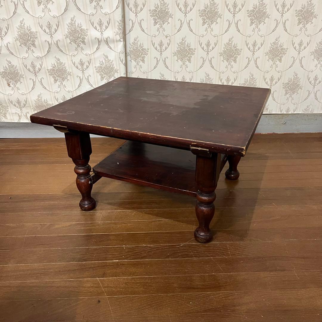 【アンティーク】昭和レトロ 木製 ろくろ脚 ローテーブル 文机 座卓 古道具