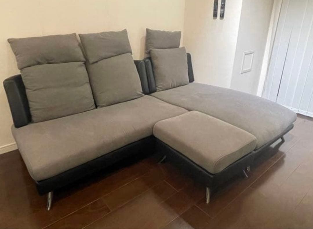 ニトリ　NITORI L字ソファ　カウチソファ　オットマン　グレー　布