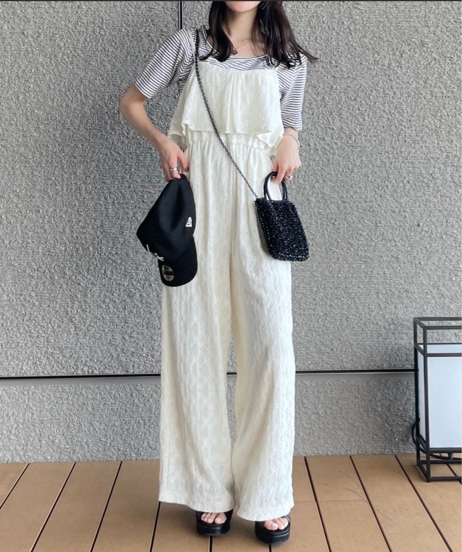 hinari 総レースキャミロンパース　アイボリー