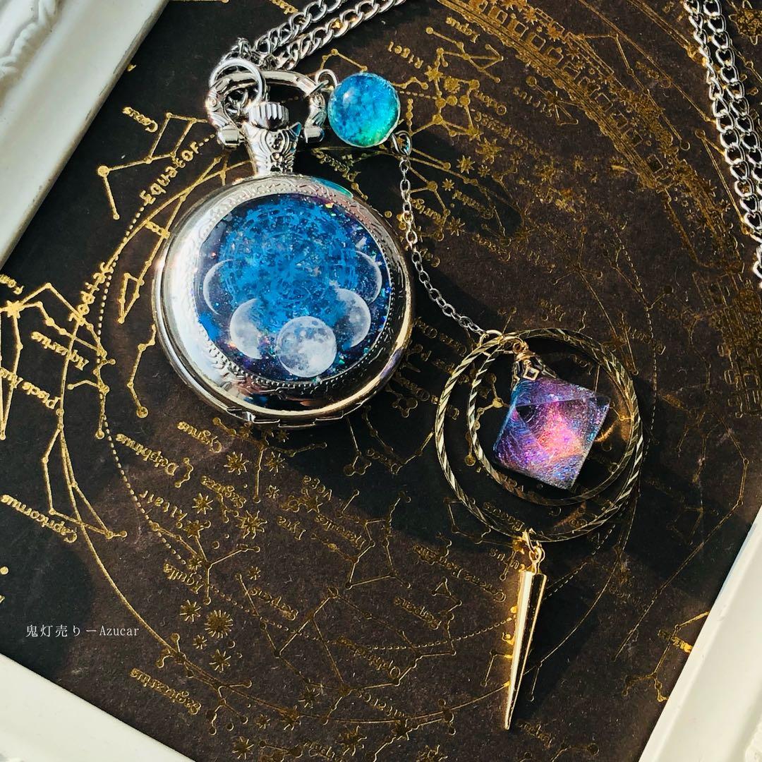 蓄光懐中時計、オルゴナイト付きの天体魔法使いの月の満ち欠け