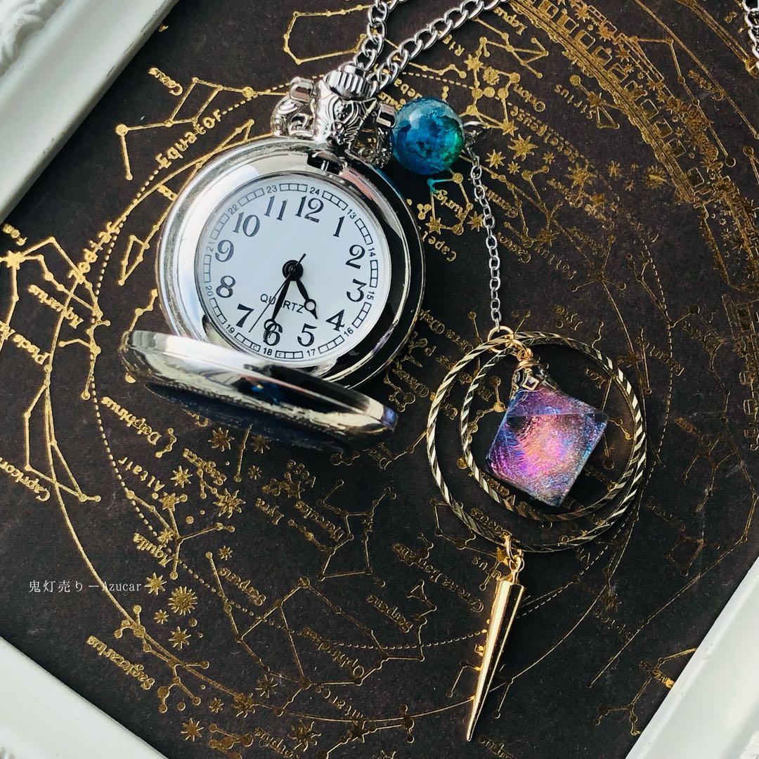 蓄光懐中時計、オルゴナイト付きの天体魔法使いの月の満ち欠け