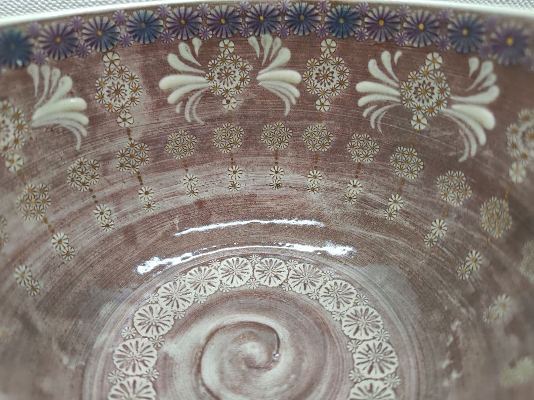 送料込【逢絢亭・新品】茶道具 茶碗 京焼 紫彩華紋 森里陶楽 共箱入り