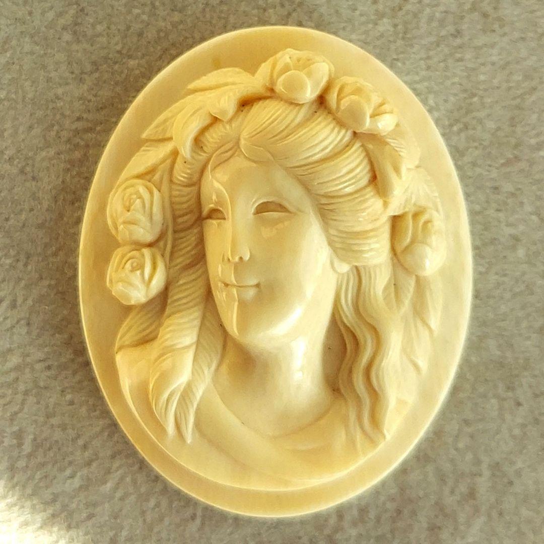 薔薇と女性　シェル　カメオ　ルース