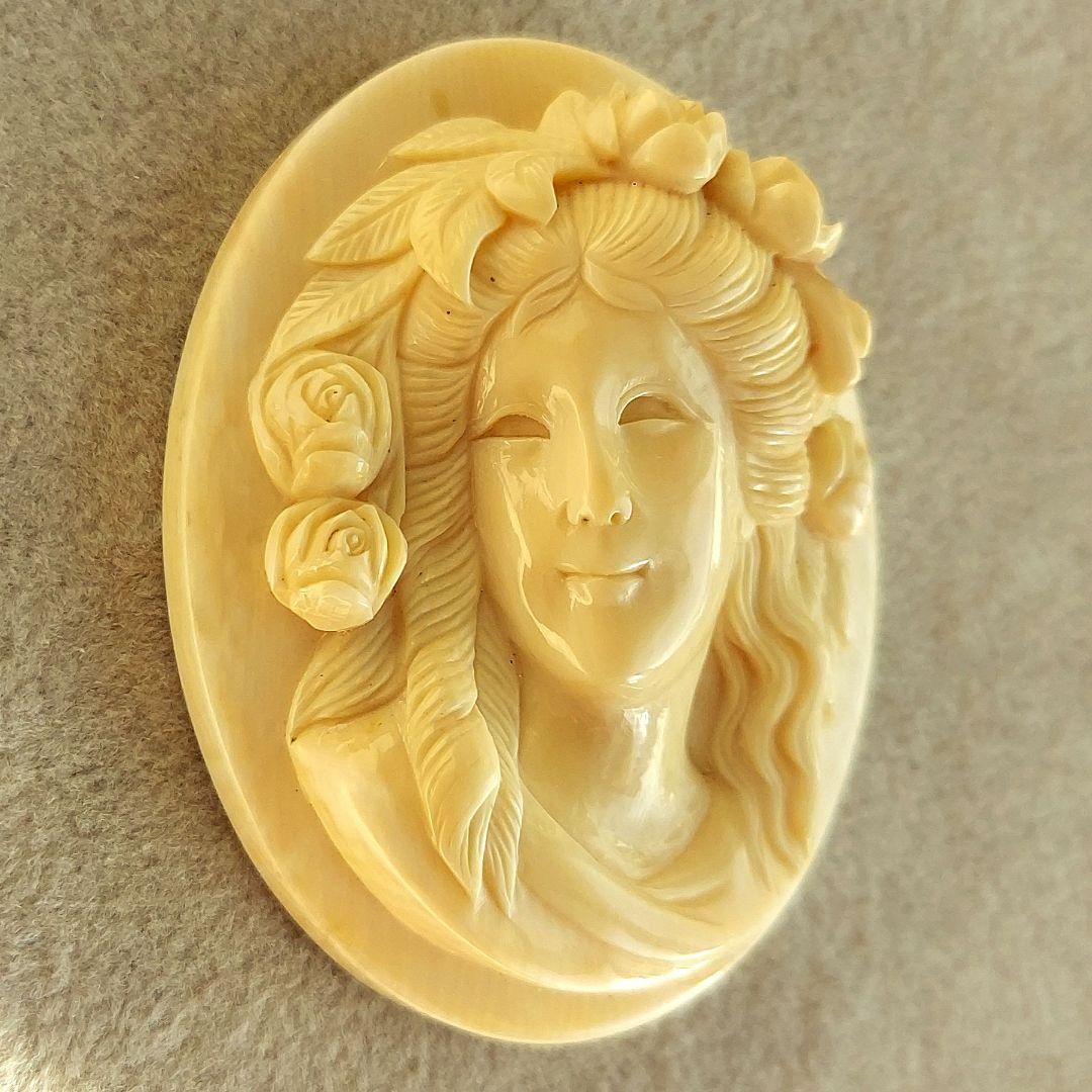 薔薇と女性　シェル　カメオ　ルース