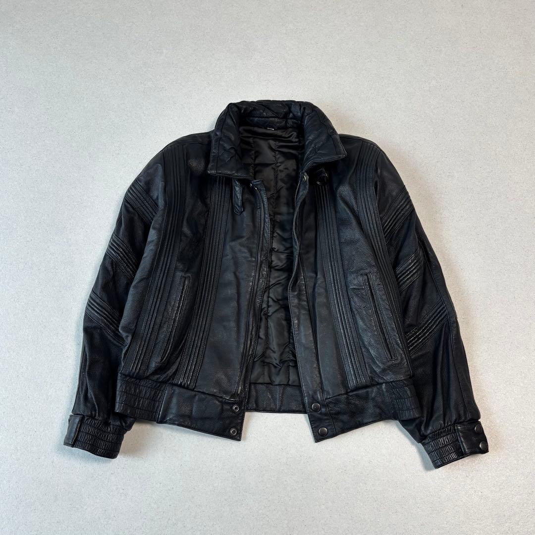 old leather jacket blouson black 本革 短丈 M