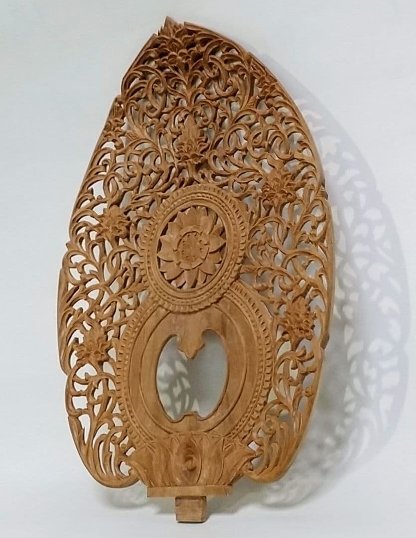 光背(3寸坐像用)#202 宝相華唐草 透し彫 ◆白檀 木彫 仏像付属品