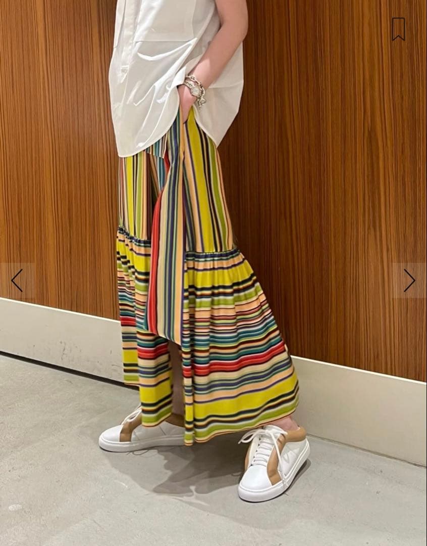 CABaN キャバン シルクマルチストライプ ティアードラップスカート