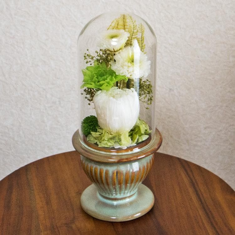 仏花 ドーム型一対（２個セット） 菊をベースにして ホワイト・グリーン