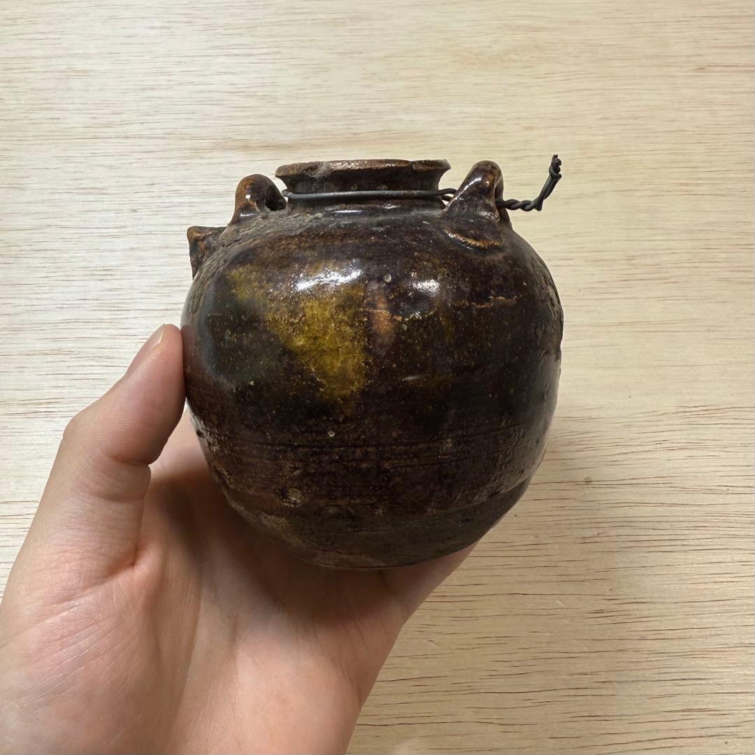 古瀬戸 鉄釉 小壷 水滴 花入 花生 江戸時代 茶道具 古美術 骨董 古常滑