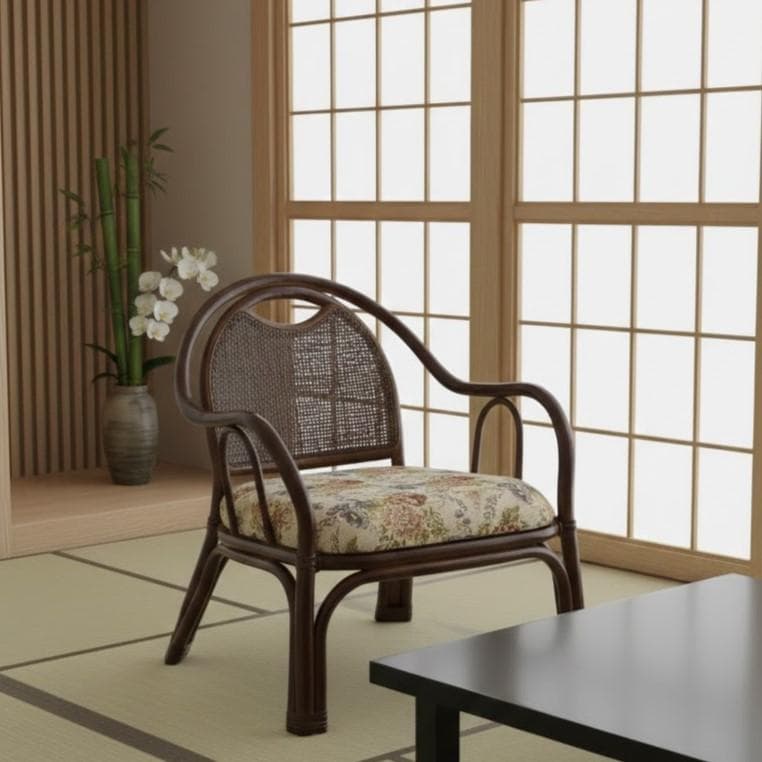【新品】天然　籐　ラタン　座椅子　ジャガード生地　和モダン　アウトレット