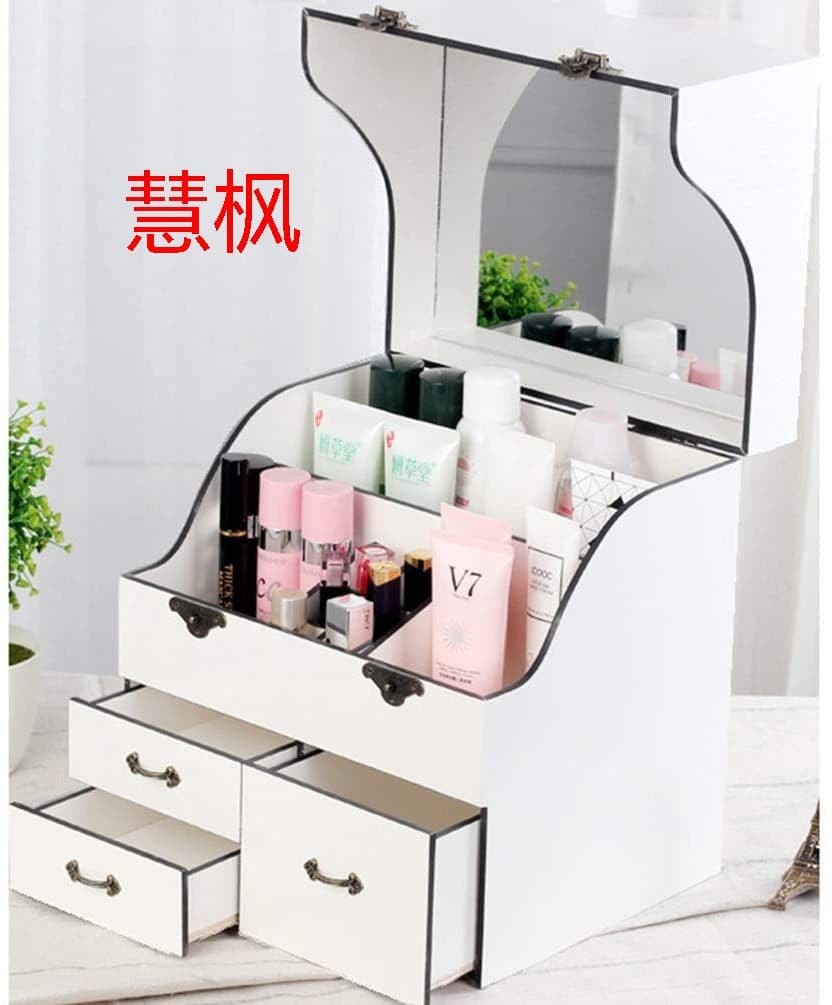 メイクボックス コスメボックス ジュエリー収納ボックス 鏡付き 大容量 木製w