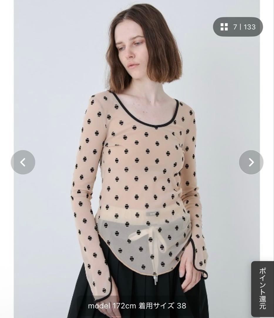 Swan Lake U-Neck Top サイズ38 ベージュ/黒ドット