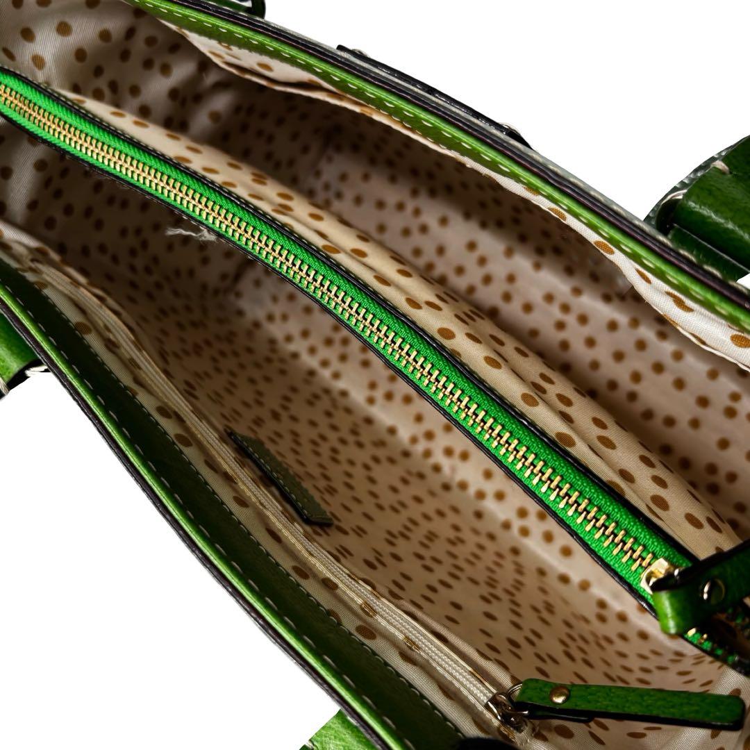 ダイヤ様ケイトスペードニューヨーク　トートバッグ　レザー　グリーン　肩掛け大容量