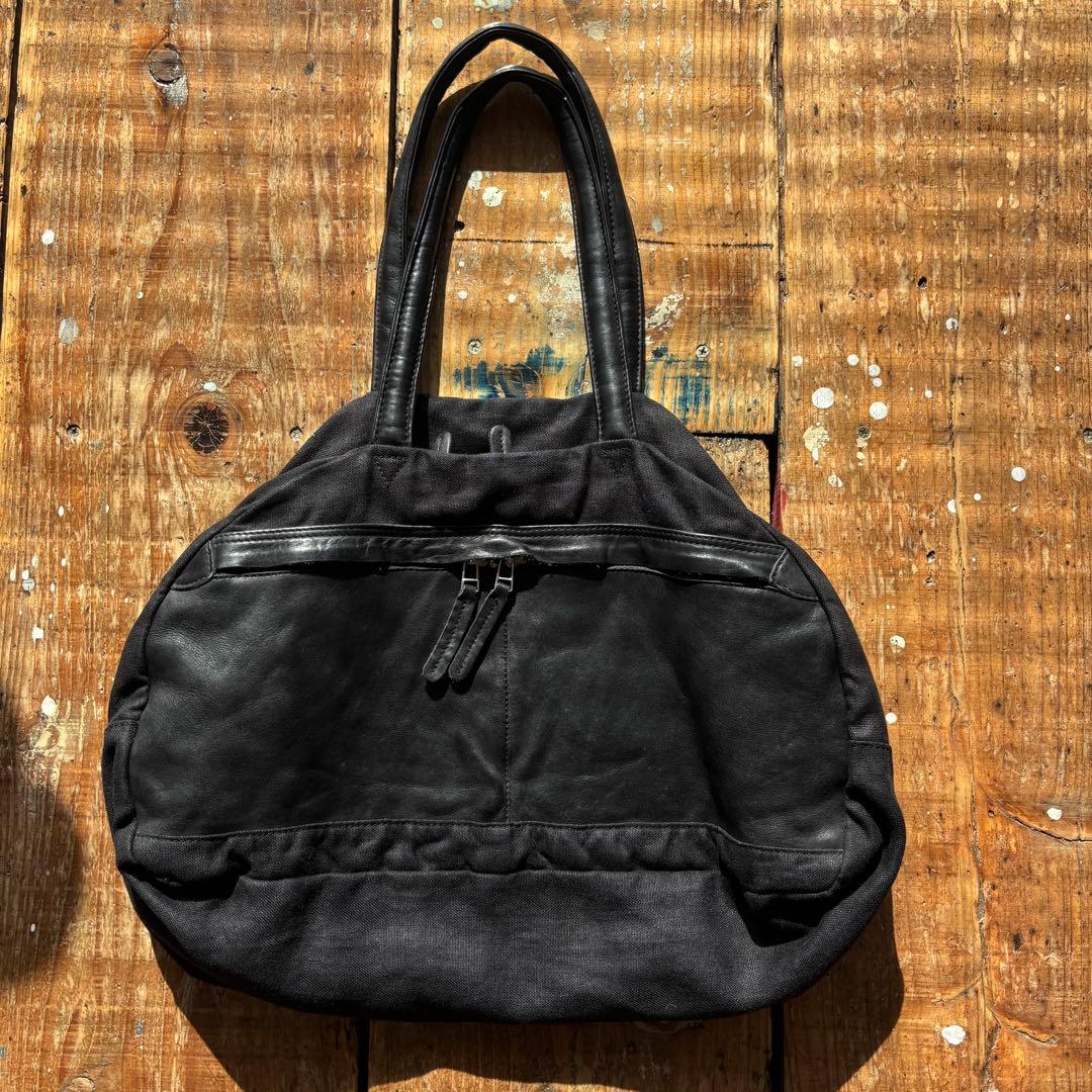 Y’s for Men 黒いレザーキャンバストートバッグ