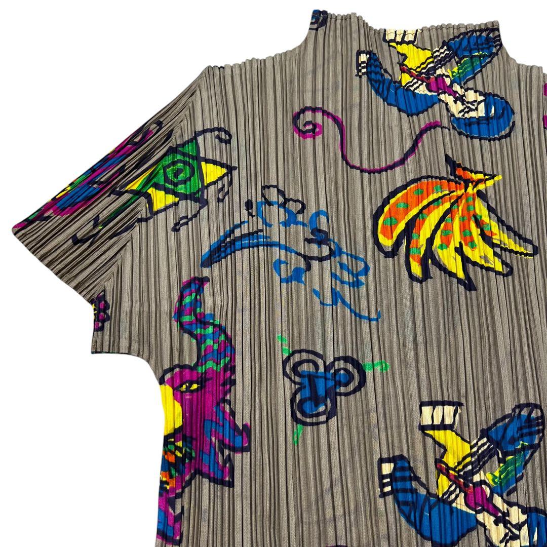 PLEATS PLEASE カットソー 総柄 アニマル ライトブラウン 3 L