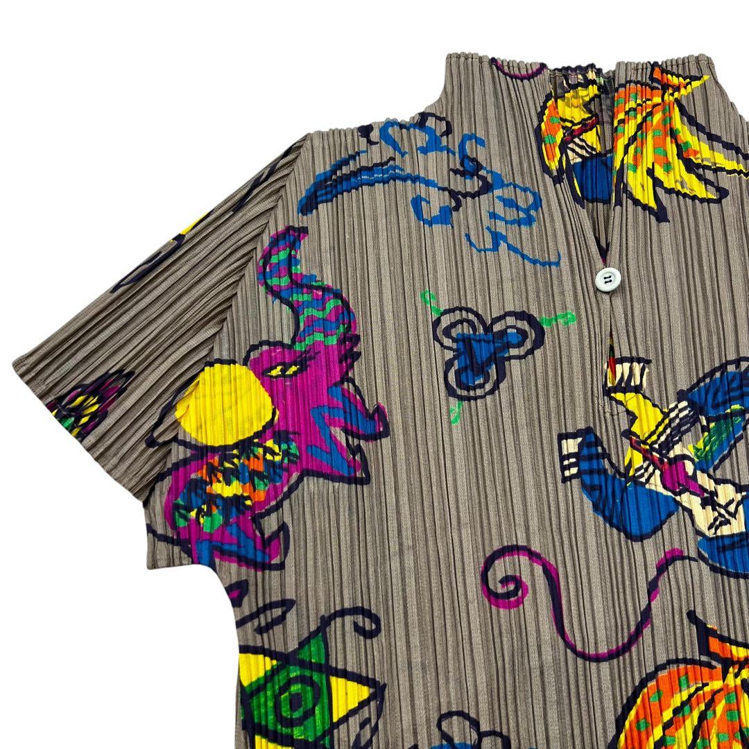 PLEATS PLEASE カットソー 総柄 アニマル ライトブラウン 3 L