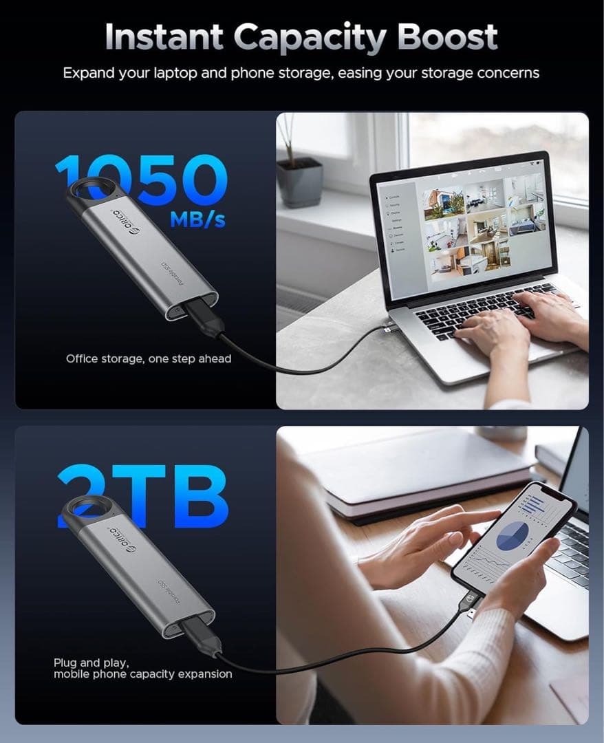 LCCL　ORICO ポータブルSSD シルバー 2TB