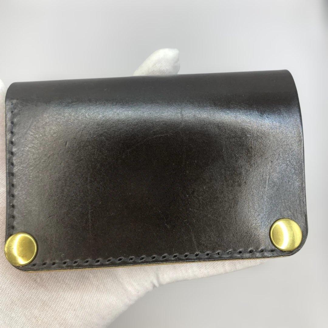 【無骨x上質 お札折らず収納】 丘染めブラック 手染めミドルトラッカーウォレット