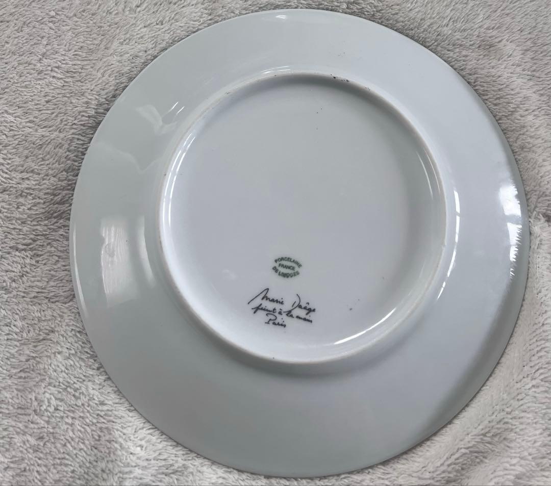 MarieDaageリモージュ　デザートプレート　グリーン　ホワイト　ストライプ