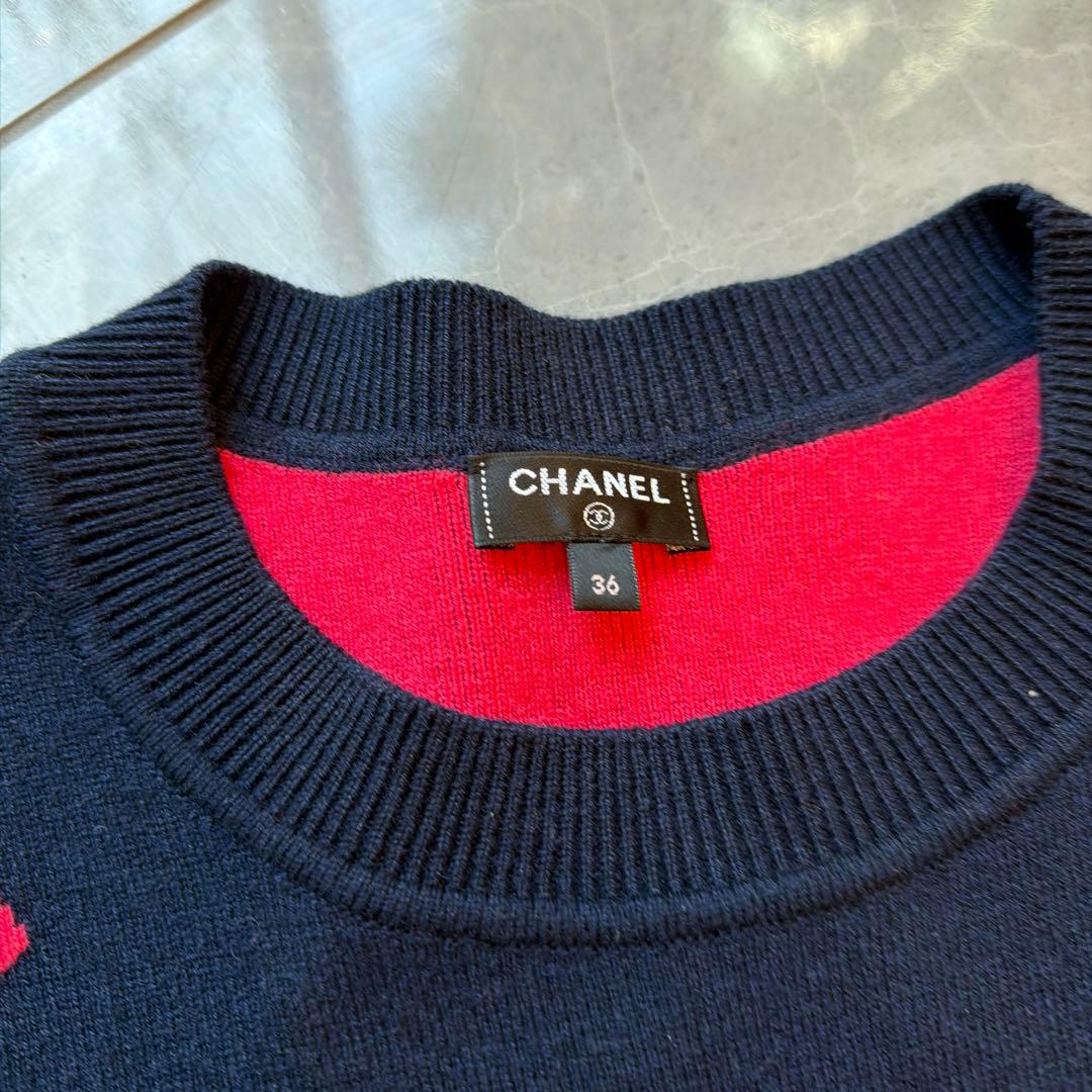 CHANEL ロゴセーター ネイビー/レッド 36