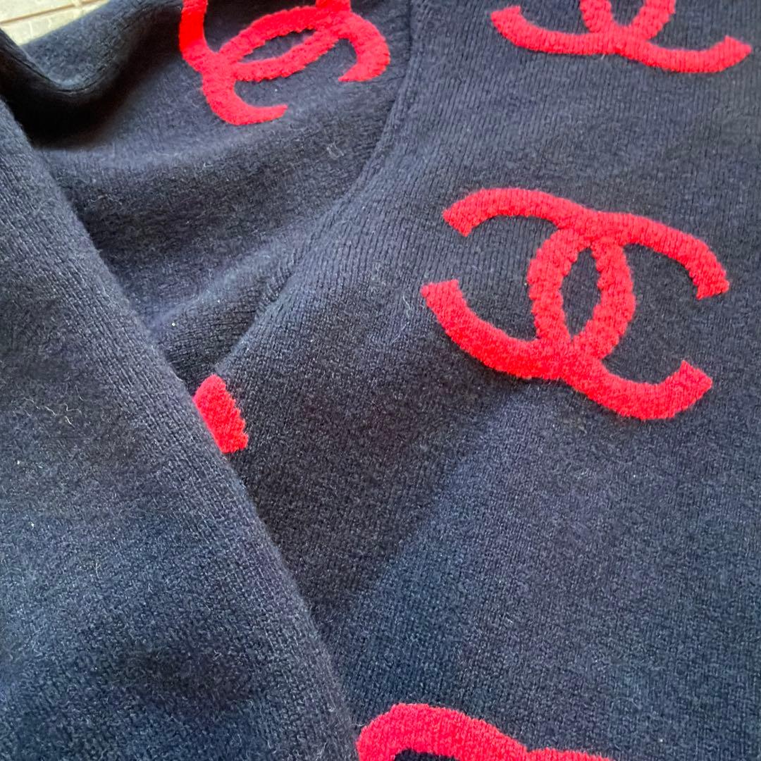 CHANEL ロゴセーター ネイビー/レッド 36
