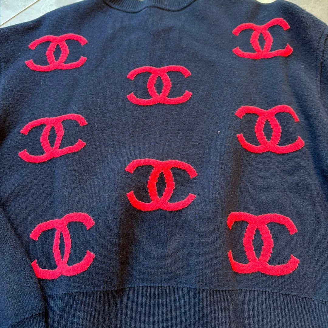 CHANEL ロゴセーター ネイビー/レッド 36