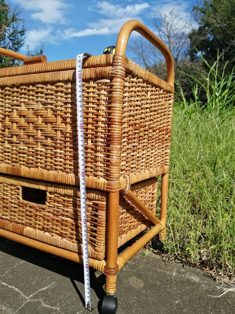 レトロ　ラタン　キャスター付き　脱衣かご　ラック　カゴ　バスケット　ランドリー