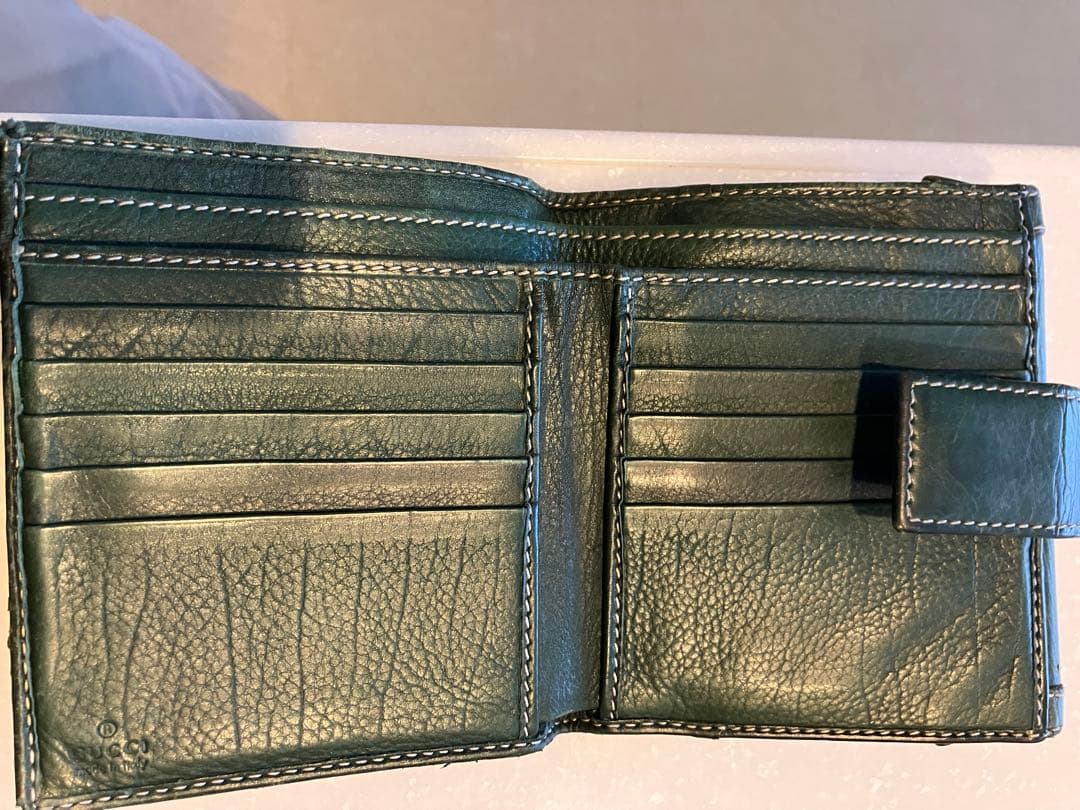 GUCCI ヴィンテージ グリーン レザー 二つ折り財布