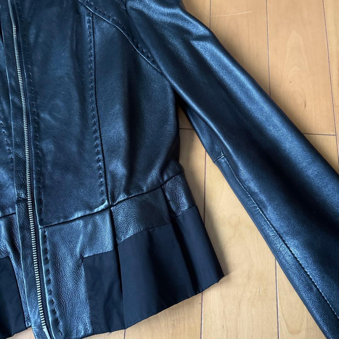 BCBZMAXAZRIA ブラックレザージャケット フレア裾