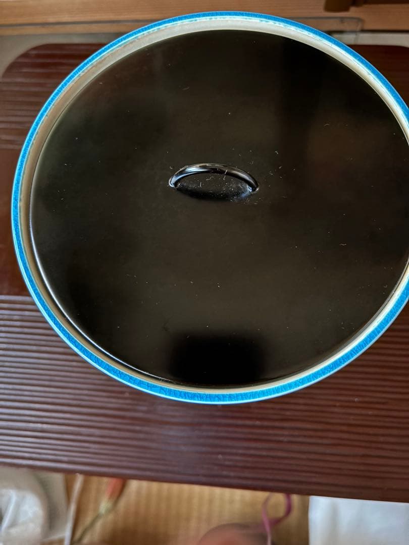 末広水指』塗替蓋付』　 中村翠嵐の「翠嵐窯」 『浅黄交趾』の青色の陶器