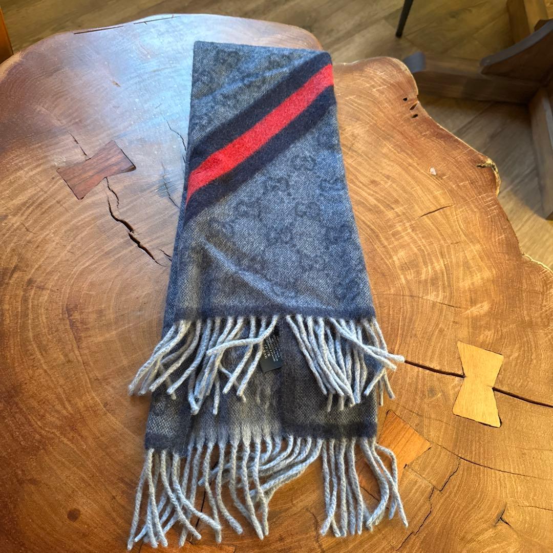 GUCCI マフラー 男女兼用 GG柄 ウェビングライン 羊毛 ウール100％