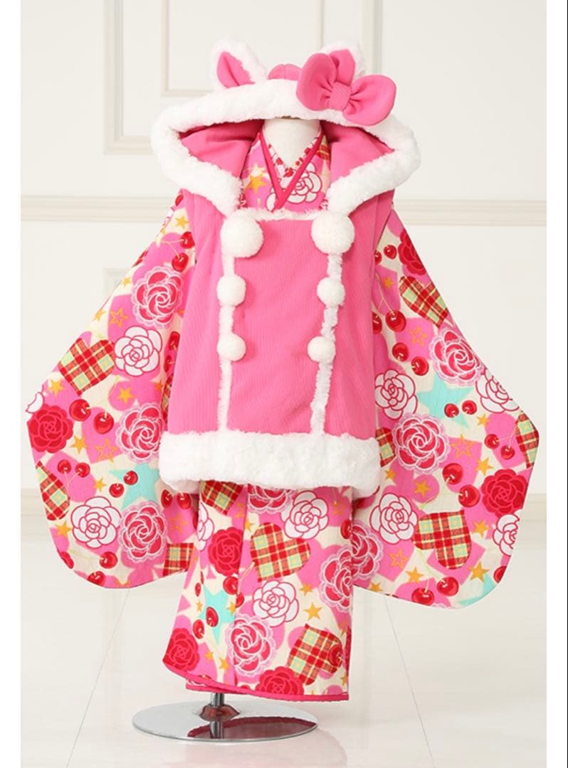 南明奈　七五三用 フード付きピンク着物