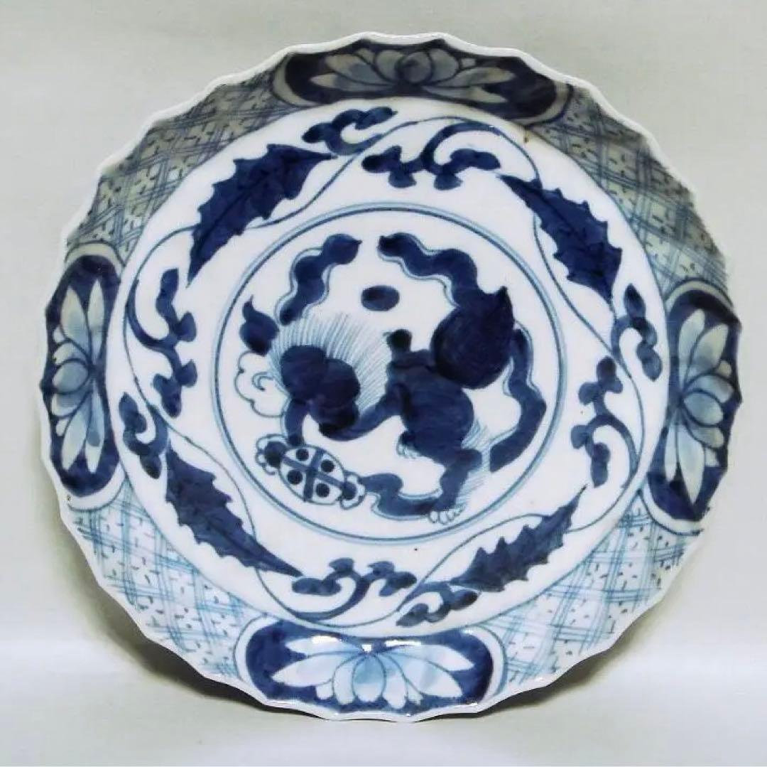 @110『中国美術 獅子 花唐草 輪花皿』　/骨董品 古美術 アンティーク
