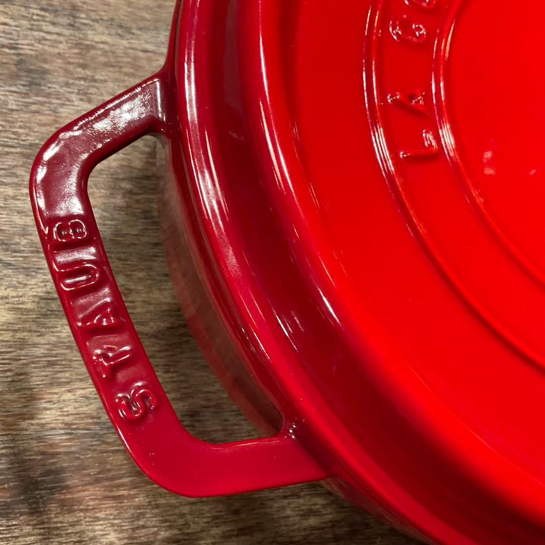 極美品！26cm ストウブ 浅型 シャロー ラウンド ココット チェリー