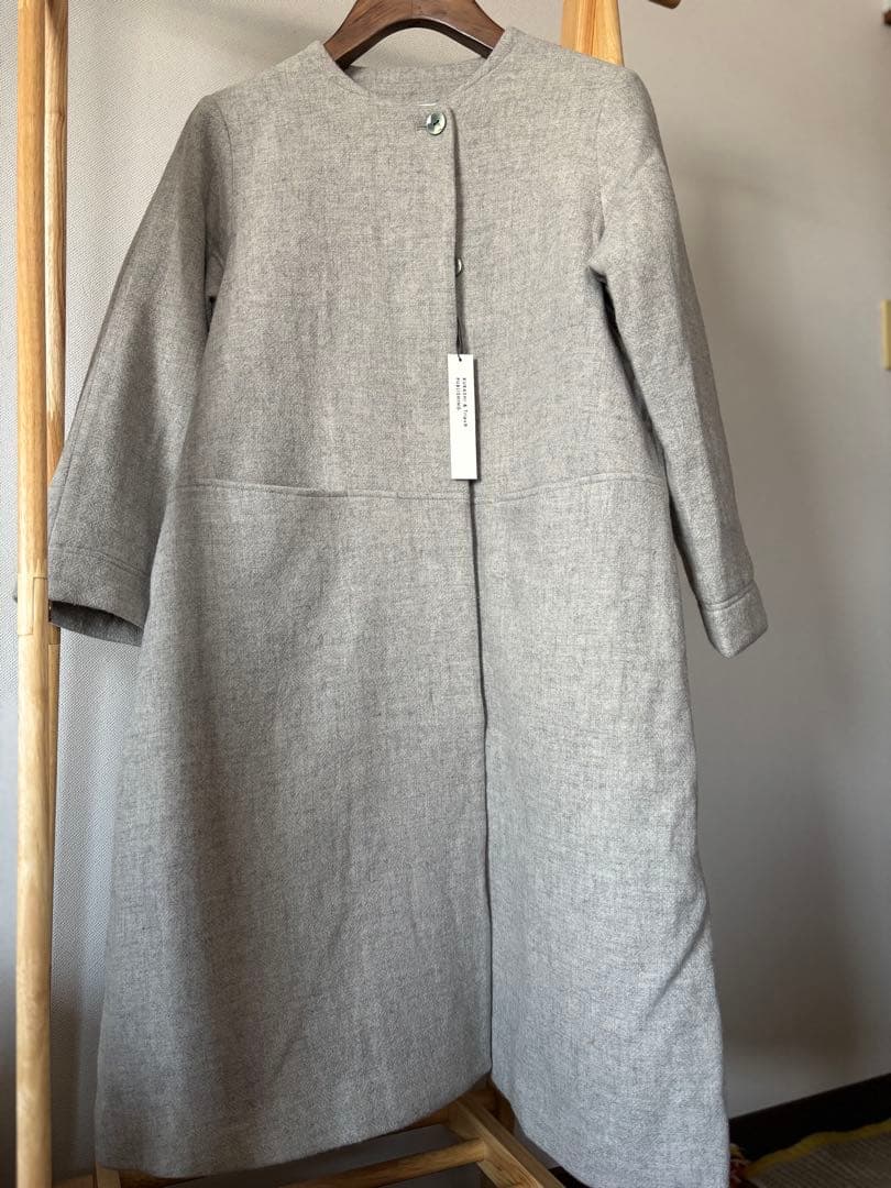 北欧暮らしの道具店　ウール混ノーカラーロングコート 未使用品