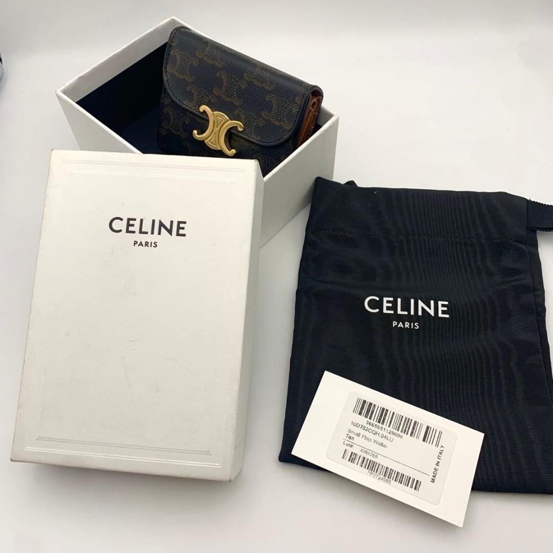 箱付き セリーヌ コンパクトウォレット 財布 トリオンフ フラップ 金具 総柄