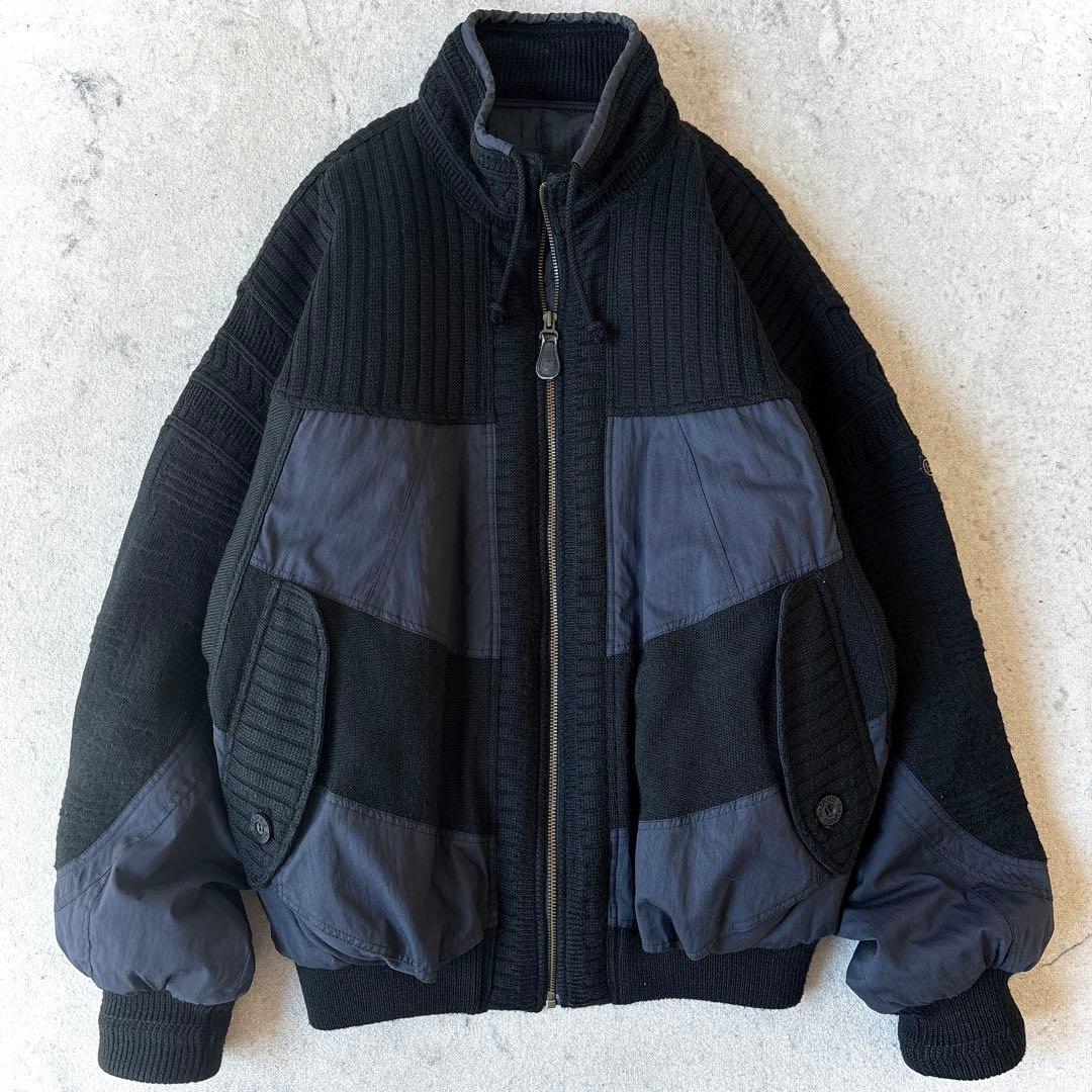 90s ピアスポーツ ウール ナイロン切り替え ドライバーズニット ジャケット