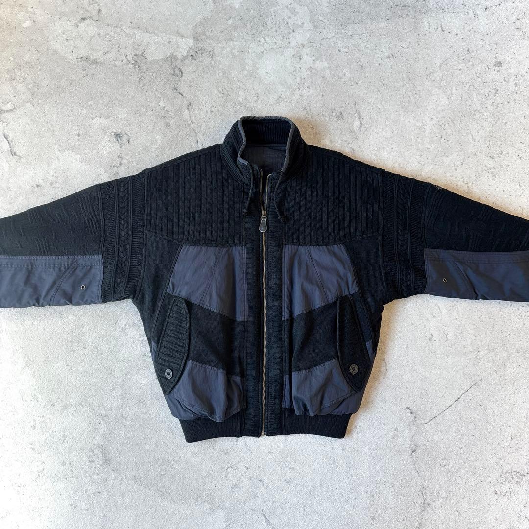 90s ピアスポーツ ウール ナイロン切り替え ドライバーズニット ジャケット
