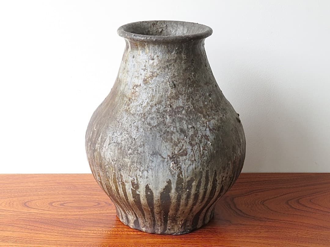 【値下】青娥窯　松元洋一作⑦　『自然釉花入』　穴窯焼成