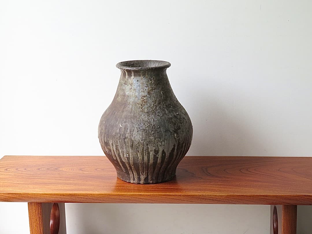 【値下】青娥窯　松元洋一作⑦　『自然釉花入』　穴窯焼成