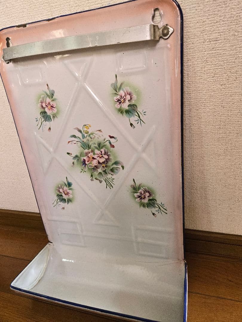 フランスアンティーク　ホーロー　レードルラック　japy ピンク　花柄