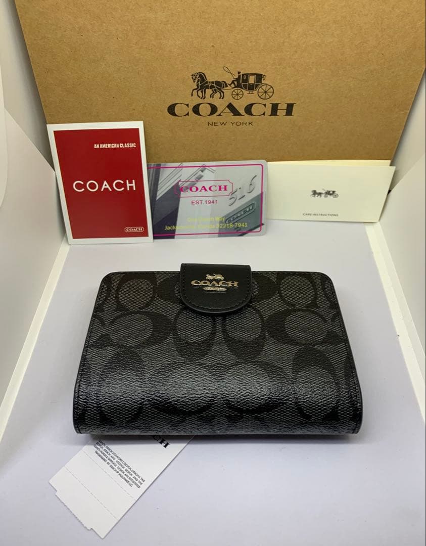 COACH　コーチ　C0082　二つ折り財布　グラファイト×ブラック