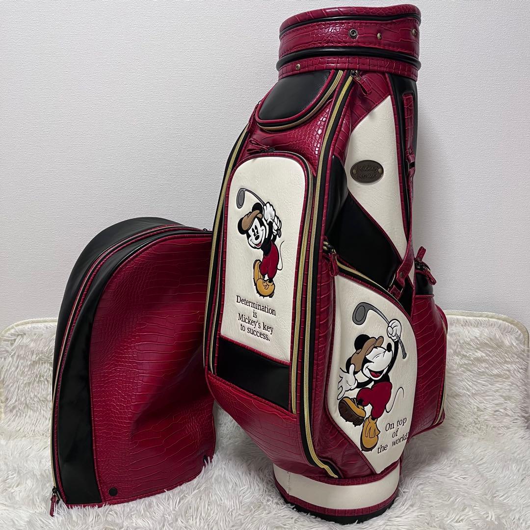 美品 ゴルフ キャディバック ディズニー ミッキー レッド 赤 ネームタグ付