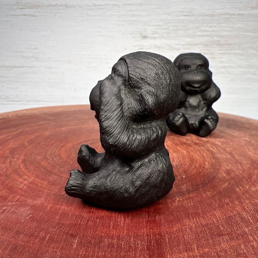 天然石　三猿　オブシディアン