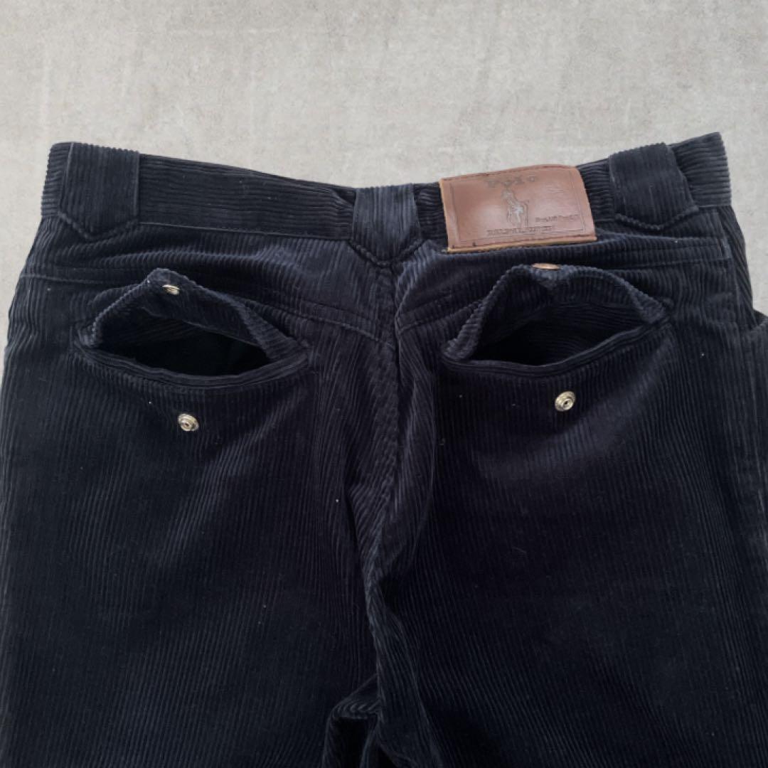ポロ ラルフ コーデュロイパンツ 太畝 ストレート 革パッチ 日本製 ネイビー