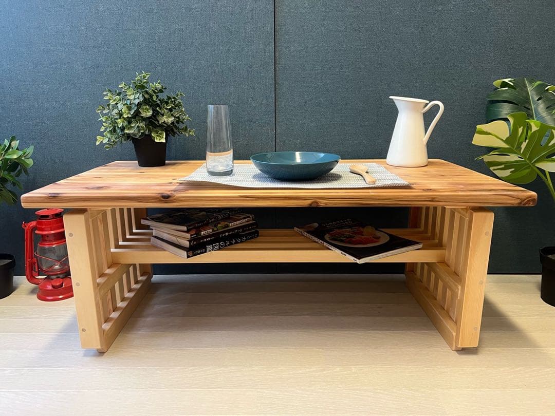 【オーダー】 ローテーブル 和風 木組縦格子 収納付き