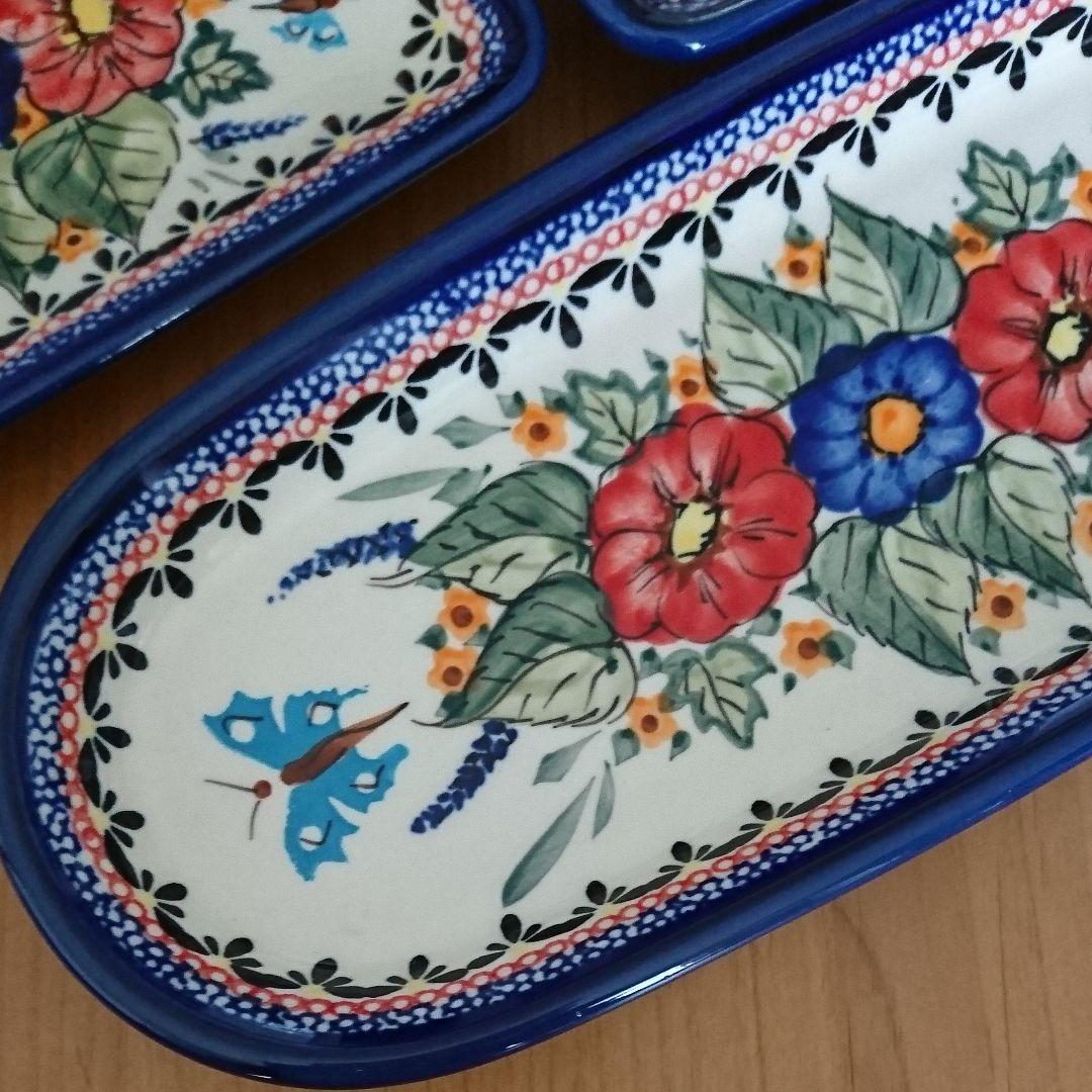 ポーリッシュポタリー お皿(赤花) ３個セット