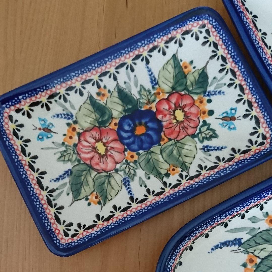 ポーリッシュポタリー お皿(赤花) ３個セット